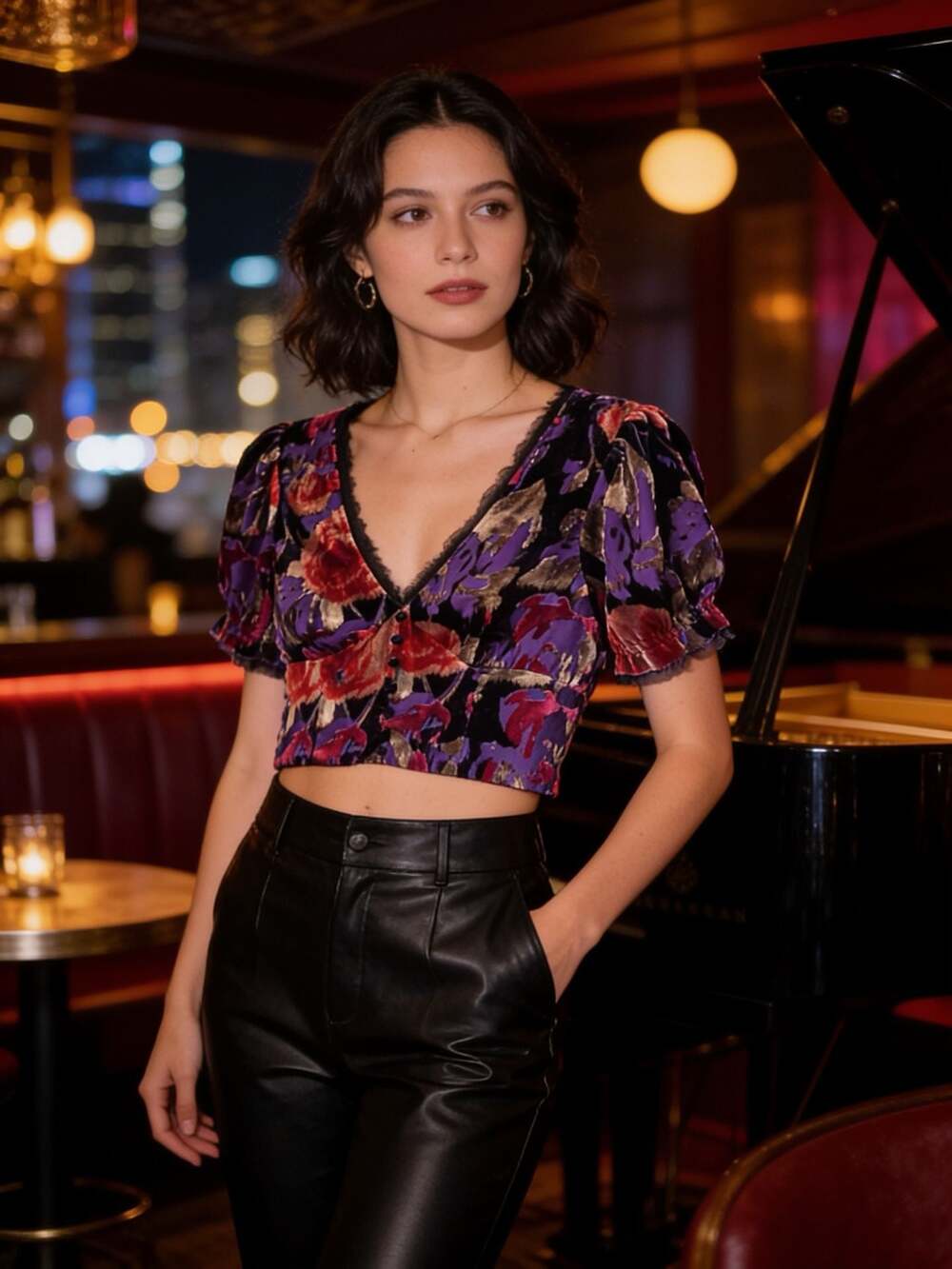 Urban Outfitters Velvet Puff Sleeve Crop Top Large
